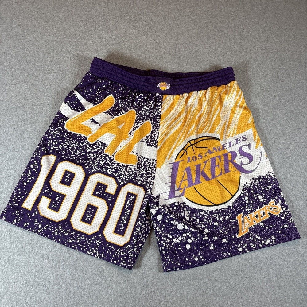 Mitchell Ness Los Angeles Lakers Basketball Shorts Mens 2XL Purple Graffiti NBA